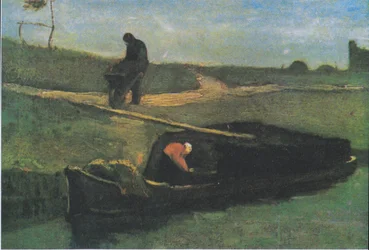 Torfboot mit zwei Figuren